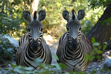 Fototapeta premium A stunning close-up photograph of a zebra with its distinctive black-and-white striped coat.. Beautiful simple AI generated image