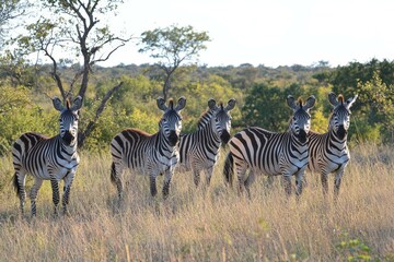 Obraz premium Zebras - African animals with white and black stripes.. Beautiful simple AI generated image