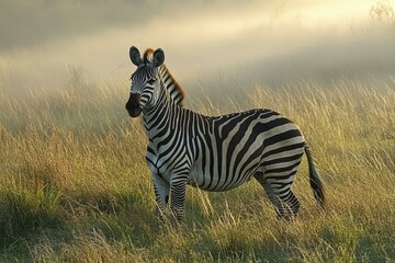 Naklejka premium Zebra with Foal - Grazing. Beautiful simple AI generated image