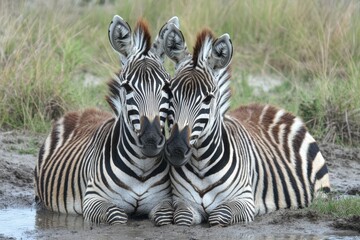 Naklejka premium zebra eating grass - baby. Beautiful simple AI generated image