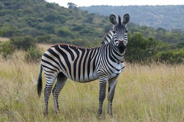 Naklejka premium zebra eating grass - baby. Beautiful simple AI generated image