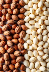 Shelled and unshelled nuts split down middle