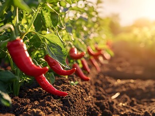 Photo of Fresh Red Chili Peppers Growing in a Garden