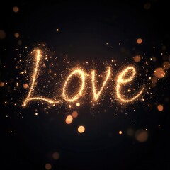 The word "Love" written in an elegant script font with a subtle glowing effect and tiny sparkles surrounding the text