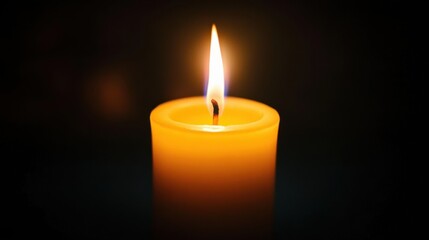 A mesmerizing close-up of a candle flame, its gentle curves and bright core contrasting against a dark, shadowy background for a serene and intimate effect.