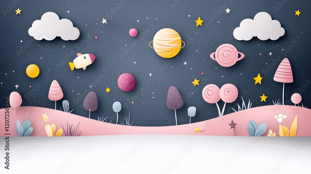 Aufkleber seamless design of outer space with clusters of stars and swirling galaxies in dark pink and purple 