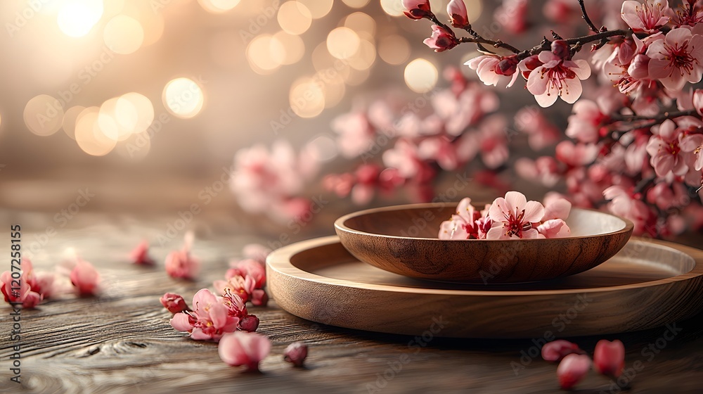 Poster warm and cozy food photography backdrop with wooden plate a soft glowing bokeh effect surrounds a ru