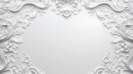 White Floral Rococo Design Frame Background