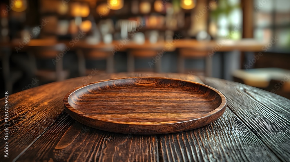 Leinwandbilder warm and inviting wooden plate placed on a textured wooden table in a cozy countryside bar setting w