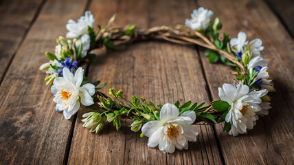 Fototapeta premium May Day Flower Crown on a Table