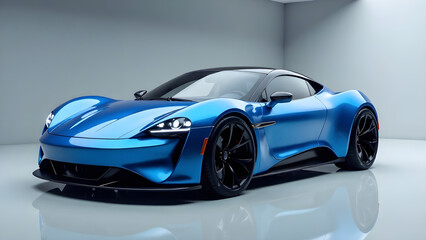 Blue sports car on a gray background.