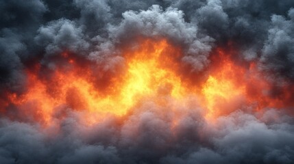 Fiery Inferno Surrounded By Thick Gray Smoke Clouds