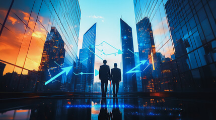 abstract professional business team people connection of line from nail node to node on Smart digital cityscap and skyline background , Innovation networking concept