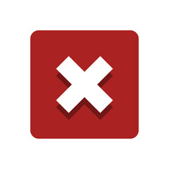 Red square symbol with a bold white 'X' in the center, signaling a clear prohibition.