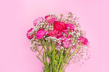 Background with flowers bouquet and gift