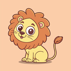 Vector illustration of a smiling male lion on a simple plain background.