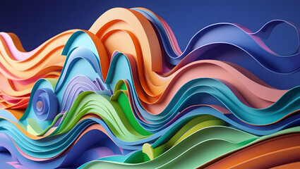Colorful abstract wavy shapes in a studio setting