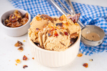 Creme brulee ice cream topped with caramelized  sugar