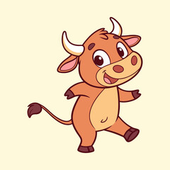 Vector illustration of a brown cow standing against a simple plain background.