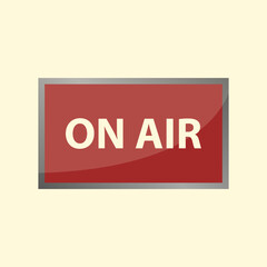 Red sign with a black frame with yellow writing that says 'ON AIR,' on a yellow background.