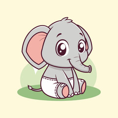 Vector illustration of a seated elephant wearing white pants on a simple plain background.