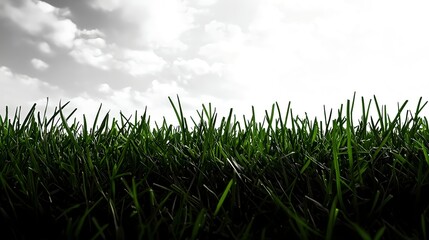 Obraz premium Lush Green Grass with Soft Cloudy Background in Black and White