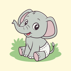 Vector illustration of a seated elephant wearing white pants on a simple plain background.