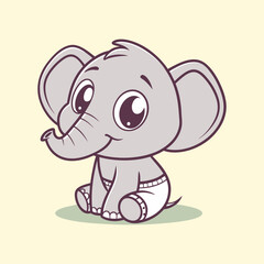 Vector illustration of a seated elephant wearing white pants on a simple plain background.