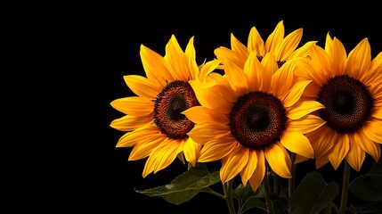 Obraz premium Vibrant Sunflowers with Dark Background Featuring Bright Yellow Petals