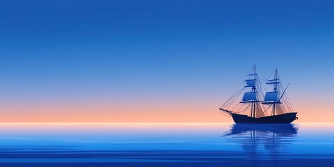 Fototapeta premium Solitary Vessel on Vibrant Blue Sea: Abstract Marketing Background. High-End 8K Flat Illustration for Creative Advertising. Vivid Colors Capture Isolation and Adventure. Premium Design Element for Pos