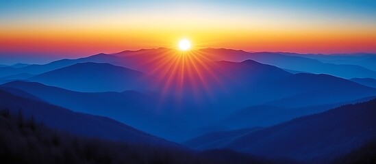 Fototapeta premium Majestic Sunset Over Blue Ridge Mountains: A Serene Landscape