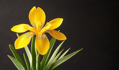 Vibrant Yellow Iris: A Dark Background Botanical Study