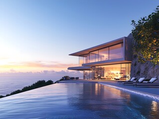 Fototapeta premium Photo of a Modern Cliffside House Overlooking the Ocean