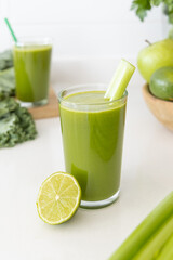 Refreshing Green Juice with Kale, Celery, Lemon, Ginger, and Green Apple