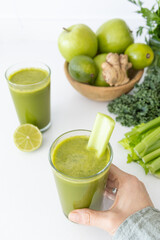 Green Detox Juice on White Kitchen Counter
