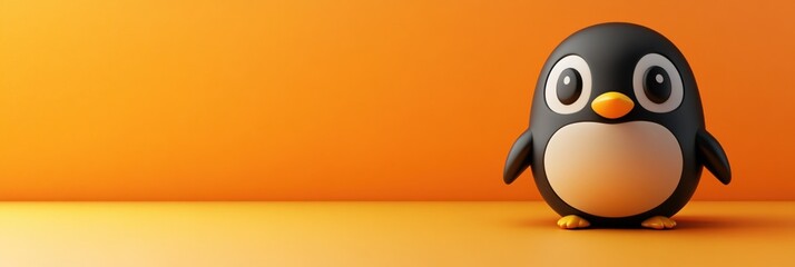 Cute Cartoon Penguin on Orange Background Adorable 3D Render Illustration