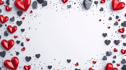 Heart-shaped gems decorate a grey photo frame artistic display