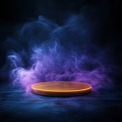 Illuminated Circular Platform in Mystic Purple and Blue Smoke