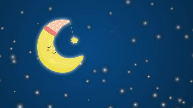 Cute moon and stars on night sky. Lullaby Video Background