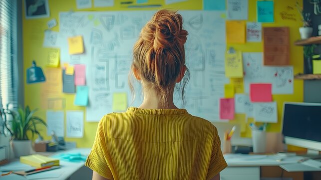 Creative professional brainstorming in vibrant office space. Generative AI