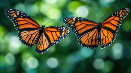 Fototapeta premium Two Majestic Monarch Butterflies in Flight