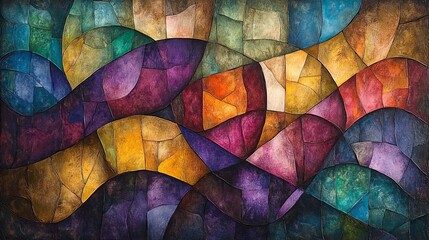 Fototapeta premium Abstract Colorful Geometric Art Painting Texture Gold Blue Dark Rich 