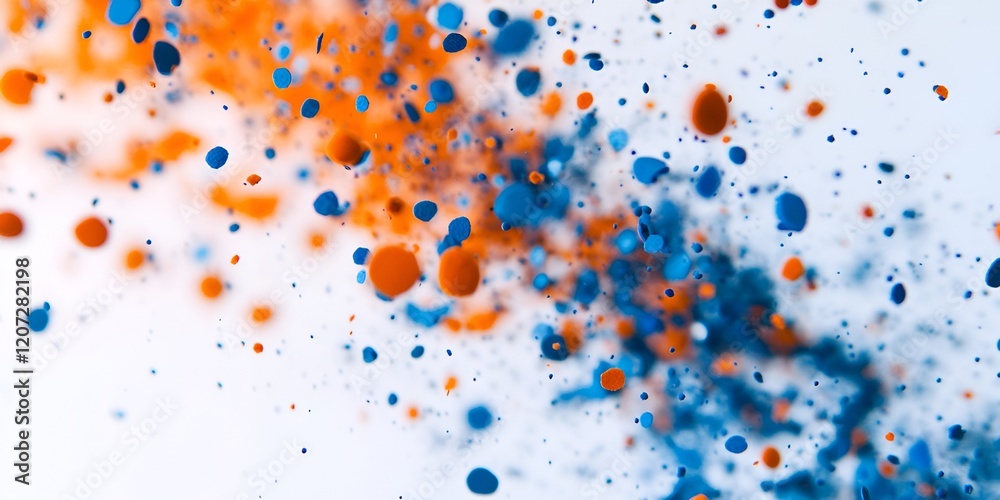 Wall mural the orange and blue confetti is scattered on the white background, creating an abstract pattern with