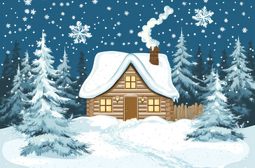 Fototapeta premium Winter landscape illustration