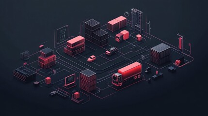 Fototapeta premium Isometric Cityscape Network: Abstract Geometric Urban Landscape