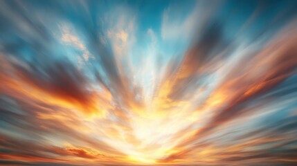 The mesmerizing sunset sky features vibrant hues and dramatic cloud formations, offering stunning visual inspiration and evoking a sense of wonder in nature's artistry.