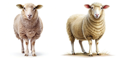 Obraz premium Two Domestic Sheep on White Background
