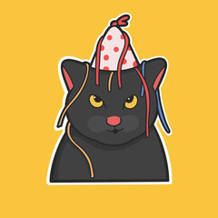 Birthday Cat Meme Sticker Vector Cute Illustration