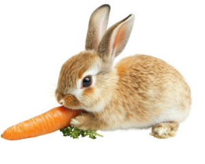 rabbit eating carrot, isolated on transparency background, showcases its adorable features and playful nature. This charming scene captures essence of rabbit diet and behavior