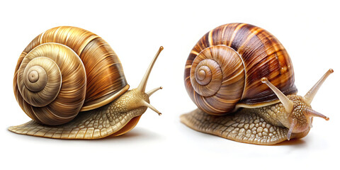 Two Garden Snails on White Background